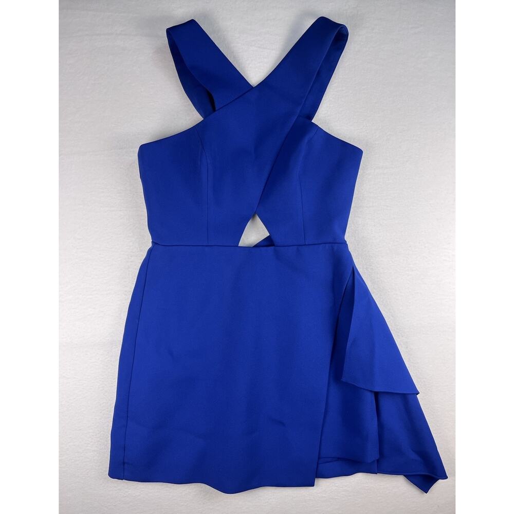 BCBGMAXAZRIA Blue Sleeveless Cross Back Cutout Dress Women’s Size 6 Asymmetric